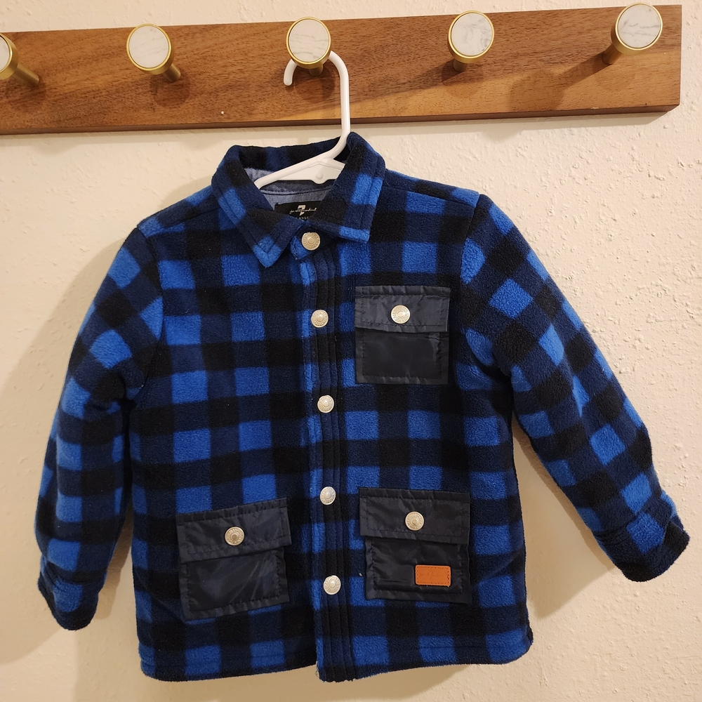 7 For All Mankind Kids Blue and Black Checkered Jacket